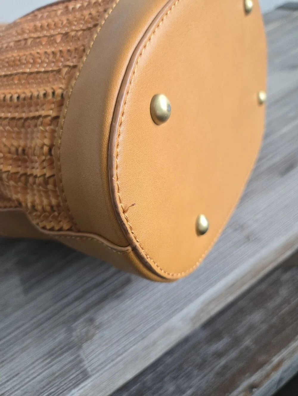 Urban Originals Woven Faux Leather Bucket Shoulder Bag Tan Brown Boho